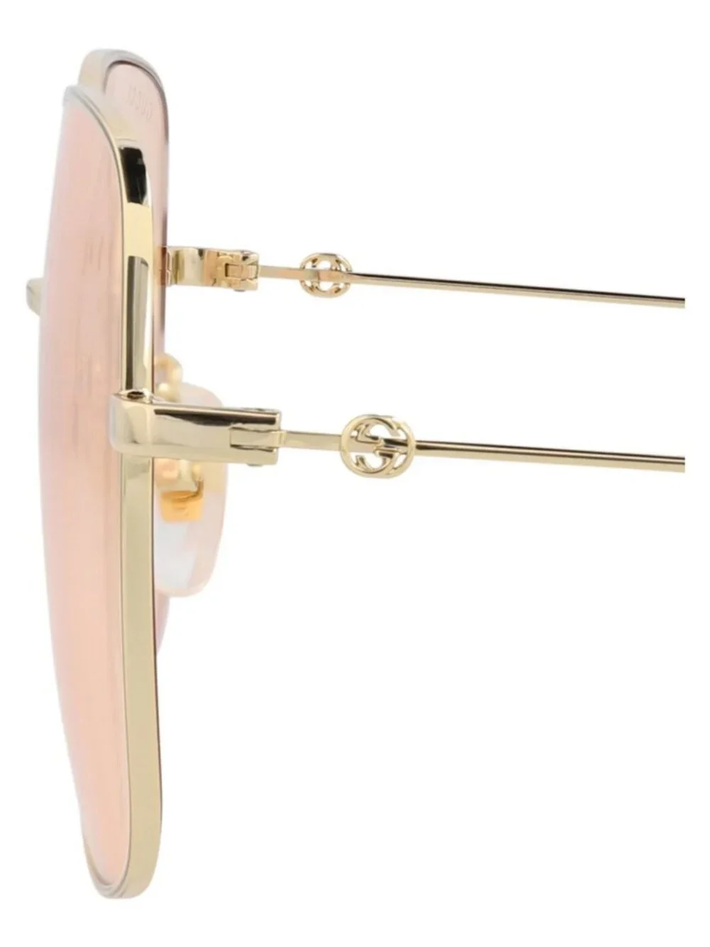 New Gucci Women's Sunglasses Square Rectangle Metal Frame Gold Gold Pink